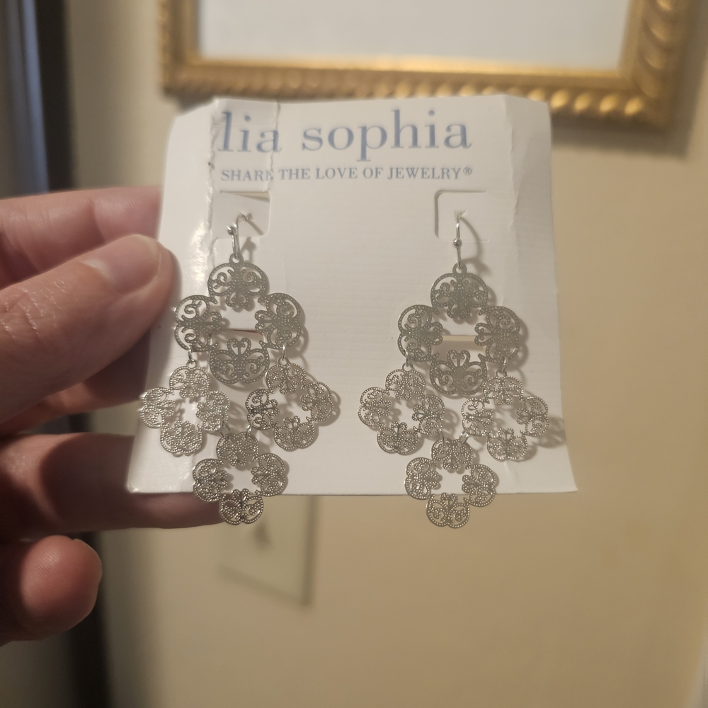 Lia Sophia Intricate Silver Drop Earrings
